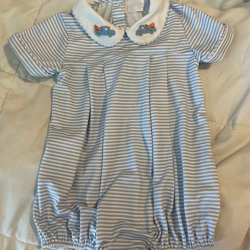 Blue and White Striped Baby Romper